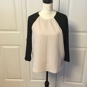 J. Crew Black and Cream Contrast Blouse